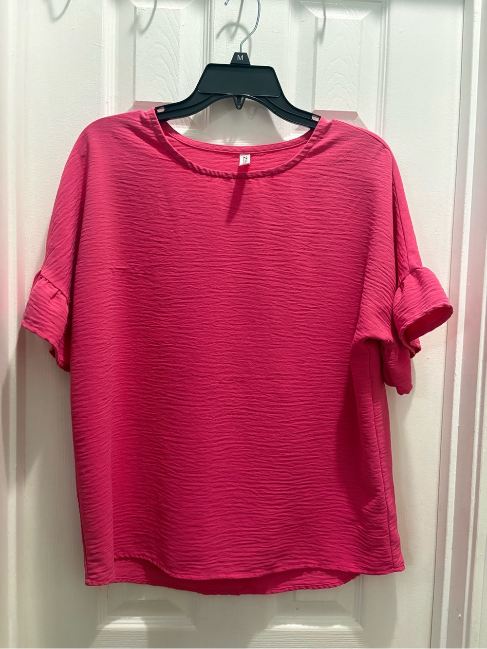 Zenana Outfitters Hot Pink Textured Short Sleeve Top